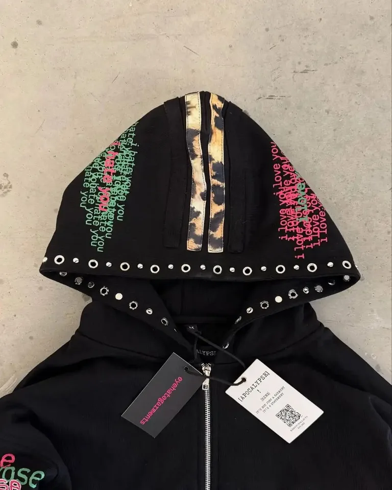 Eyehategarment Hoodie Hip Hop Zip Up Hoodie Harajuku Fashion