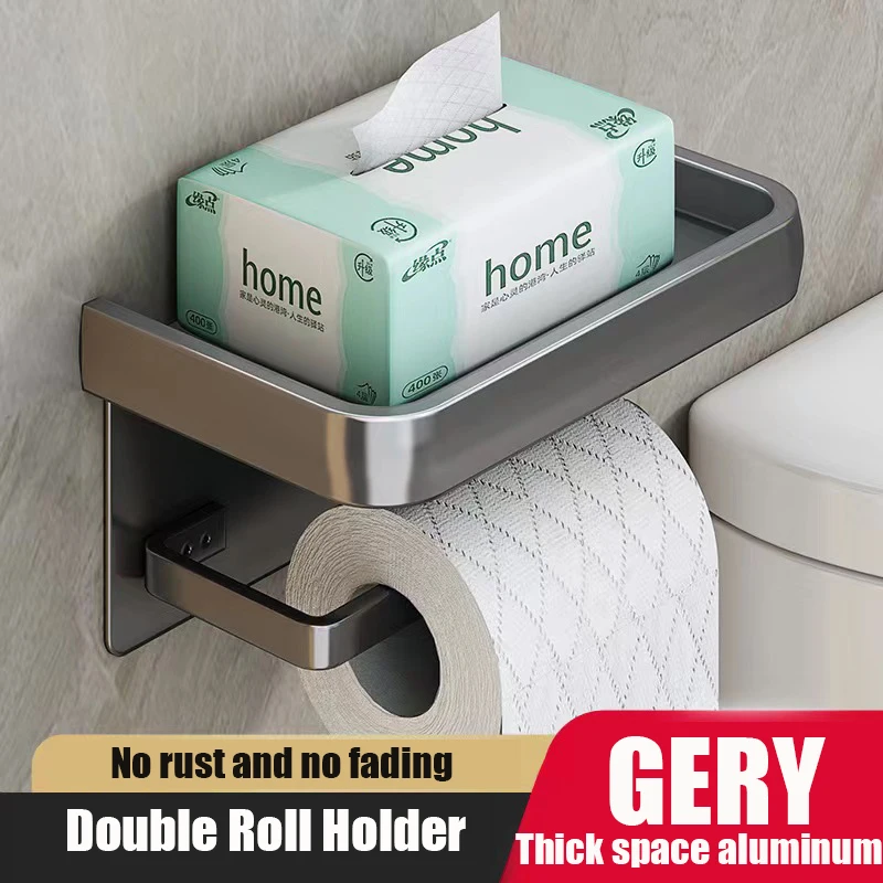 Aluminum Alloy Wall Mount Toilet Roll Paper Holder WC Storage Organizer Phone Shelf Holder Bathroom Accessories 6