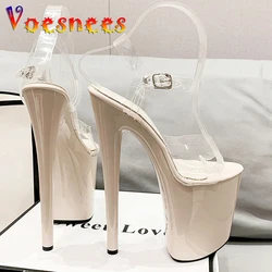 Super High Women's Sandals Transparent Surface Buckle 20cm Heel 10cm Platform Women's Shoes Large Size 43 Wedding Dress Shoes