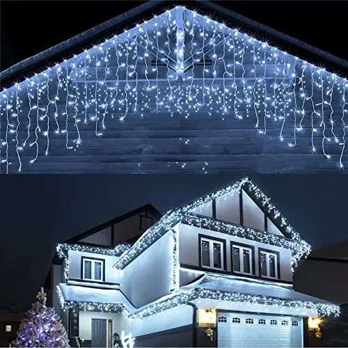 Guirnalda de luces navideñas para exteriores, guirnalda de luces LED con forma de carámbano de 4 m y 20 m, para decoración de Año Nuevo