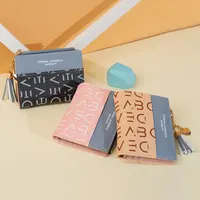 Women's Short Tassel Wallet Printed Contrast Multi Card Wallet Zipper Zero Wallet 1