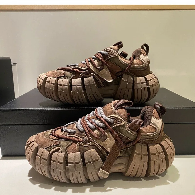 2026 High Quality Men's Platform Shoes Tire Bottom Sneakers British Style Retro Luxury Casual Shoes Fashion Designer Men's Shoes 2