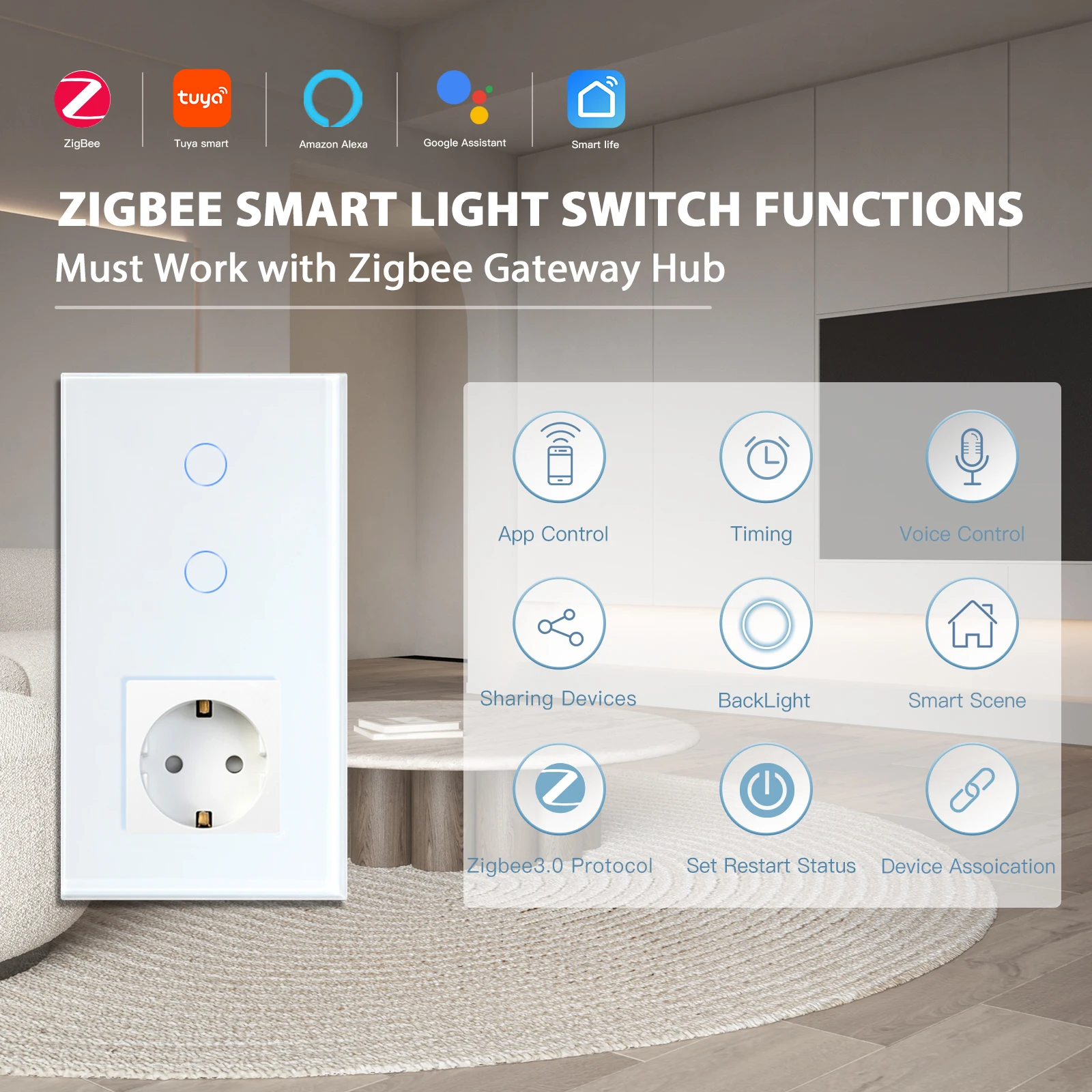 BSEED Zigbee Schalter Wifi 1/2/3Gang Drahtlose Sensor Wand Licht