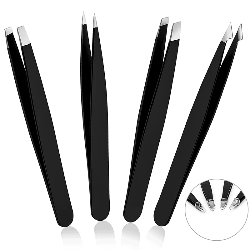 Stainless Steel Tweezer Set for Facial Hair Removal and Splinter Removal travel kit 4Piece eyelash tweezers,eyebrow tweezers,nail art tweezers,industrial tweezers,acne extractor tweezers