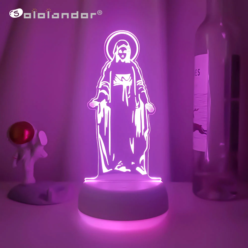 

Creative 3D Virgin Mary Modelling Night Light Usb 7 Color Visual Change Led God Table Lamp Kid Bedroom Sleep Light Fixture Decor
