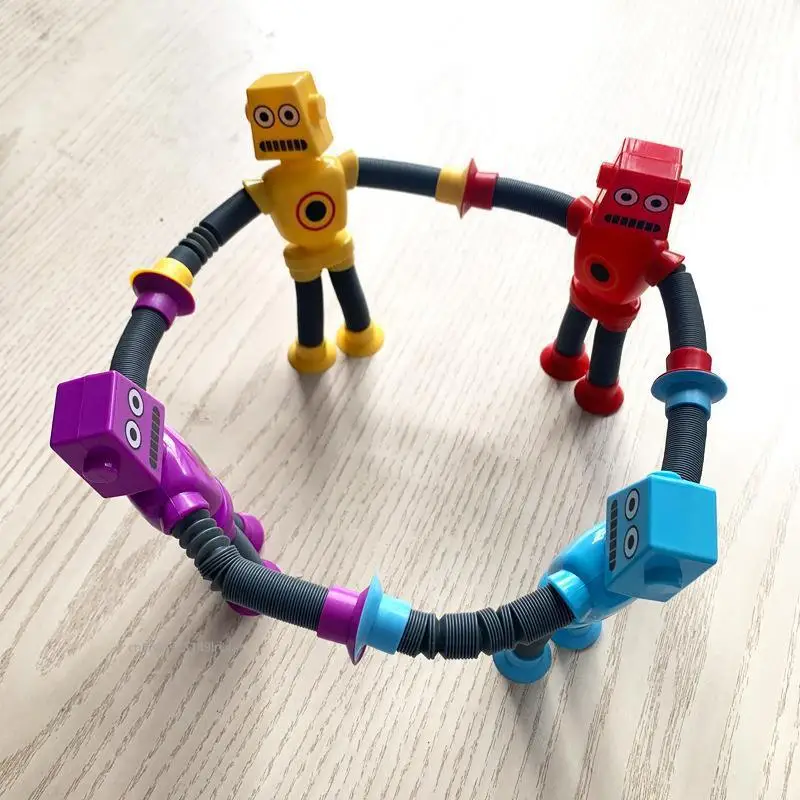 Stretchy Tube Robot Puzzle Toy Novelty Creative Cartoon Suction Cup Springs Telescopic Robot Shape Toys Kids Gifts Party Favor Fidget Toys Stress Relief Toys Party Toys