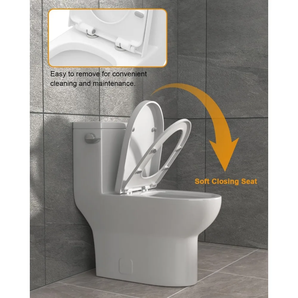 One-Piece Toilet Cyclone Flush Dual Flush 1.1/1.6 GPF Comfort Soft-Close Seat Ivory White, 12" Rough-In, 27.6 x 14.6 x 28.5 4