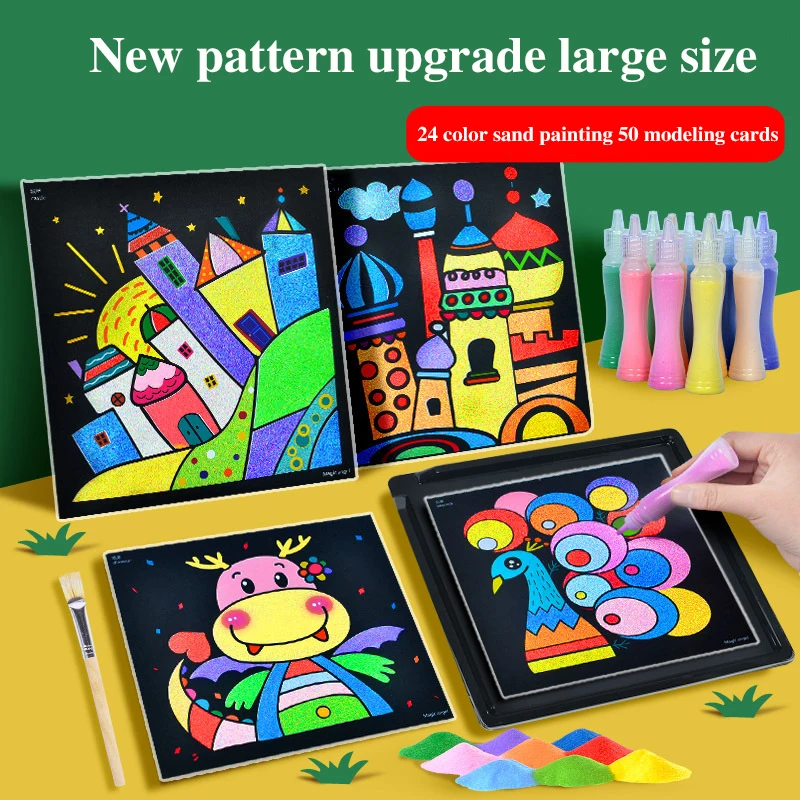 Creative DIY Sand Painting Kids Montessori Toys Children Crafts Doodle Colour Sand Art Pictures Drawing Paper Educational Toys
