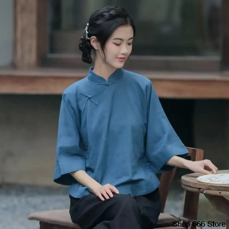 신제품 자수 가디건 중국 스타일 당나라 정장, Hanfu 여성 여름 블라우스, 레트로 여성 전통 의류, 여성용 얇은 상의