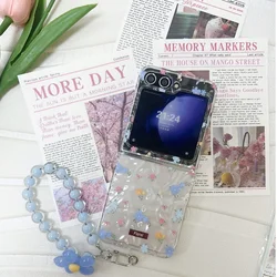 Cute Blue Pink Florals Wrinkle Clear Case with Flower Chain - Flip5 or Flip6 (B)