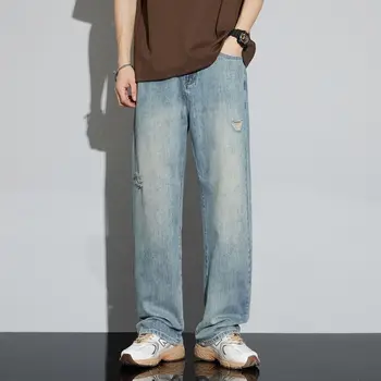 Trend-in-loose straight-out denim pants vintage trendy jeans men's casual DN0800