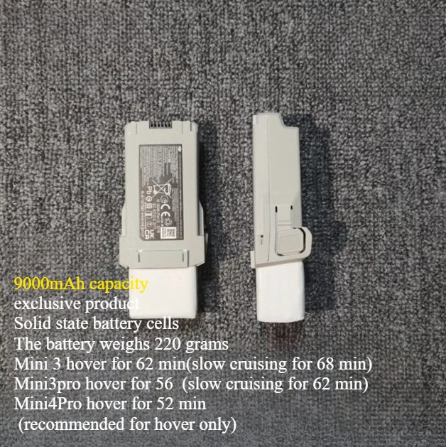 Gros plan sur l'étiquette de la Batterie Haute Capacité Mini5 Pro 9000mAh pour DJI Mini5 Pro, indiquant 9000mAh.