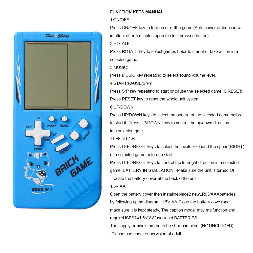Retro Classic Handheld Game Console -Blue Backlit Screen Built-in Games Electronic Pocket Game Player Toy Gift for Boys Kids​