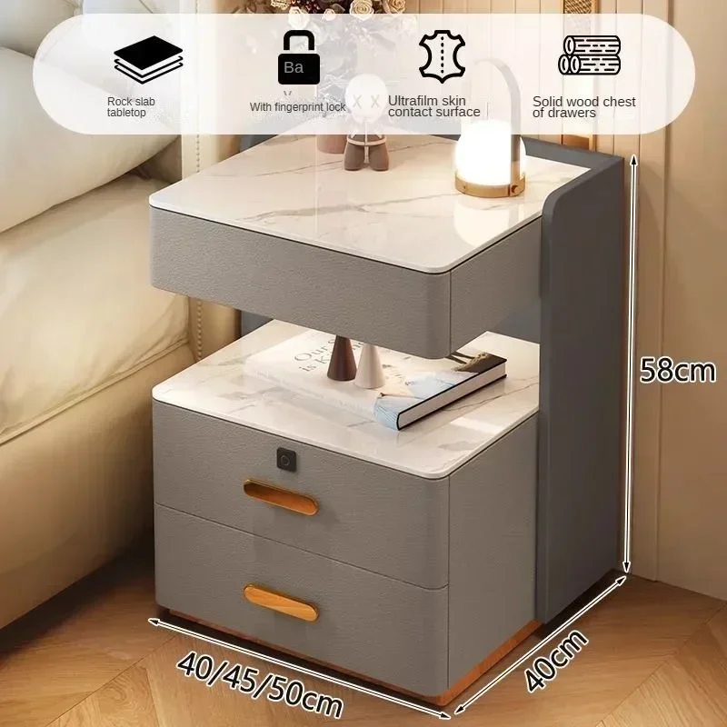 Mesita de noche inteligente, sencilla y moderna, dormitorio doméstico de tres cajones, almacenamiento junto a la cama, gabinete de almacenamiento de madera maciza, mesita de noche