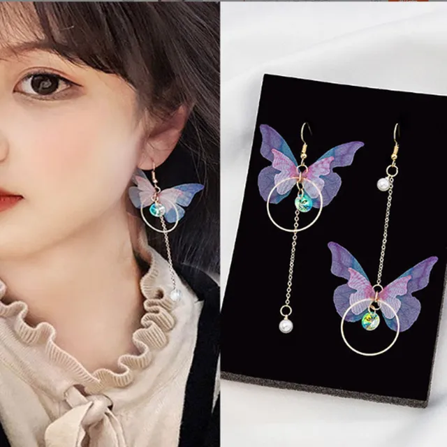 Pendientes de mariposa asimétricos retro para mujer, aretes largos