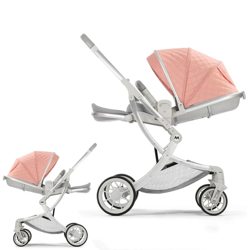 New Luxury Baby Stroller Can Sit and Lie Two-way Folding Stroller Newborn Baby White Garden Cart Lightweight Folding