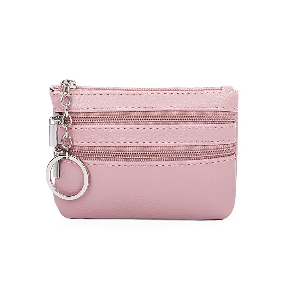 Elegant PU Leather Coin Purse with Key Ring and Zipper Closure