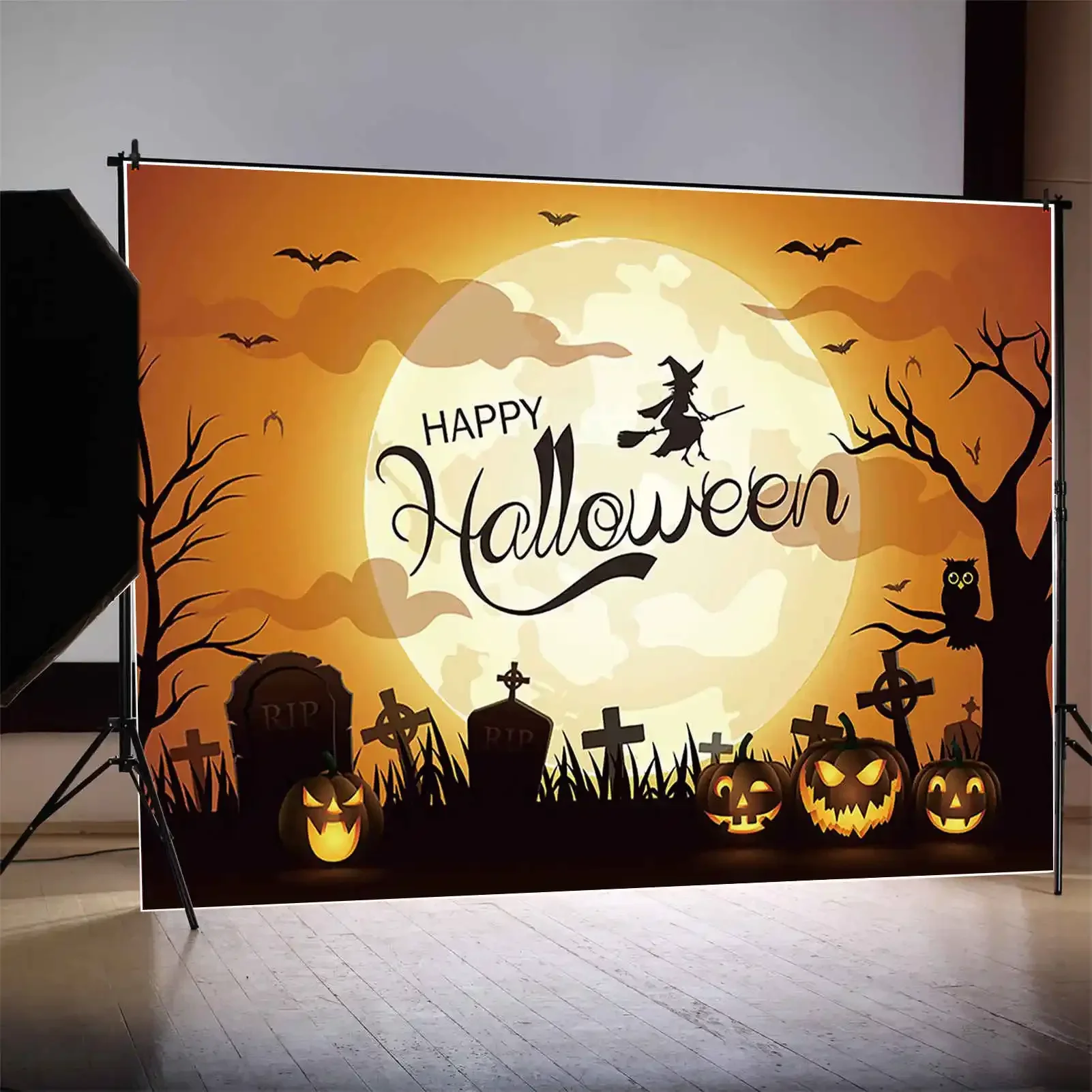 MOON.QG 2025 Haunted Halloween Party Decoration Photo Studio Background Pumpkin Gloomy Castle Backdrop House Photozone Photocall