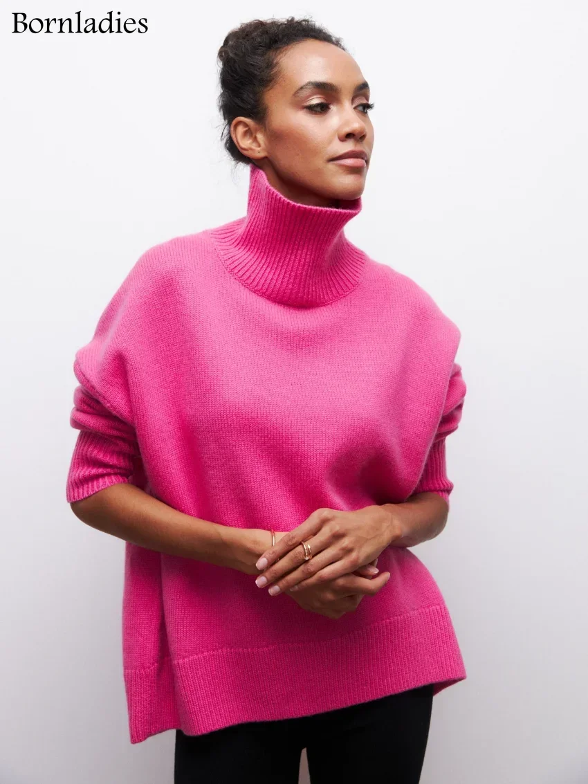 Bornladies Women Turtleneck Sweater Autumn Winter Thick Warm Pullover Tops Oversized Casual Loose Knitted Jumper Female pull