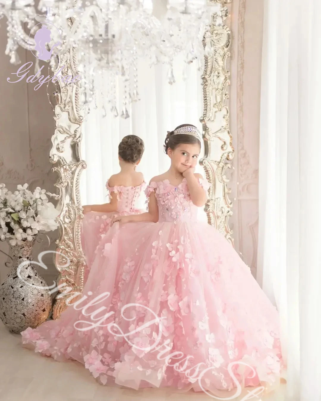 Customized Sky Blue Flower Girl Dress For Wedding Tulle Applqique Luxury Puffy Princess Kids Birthday First Communion Ball Gown 4