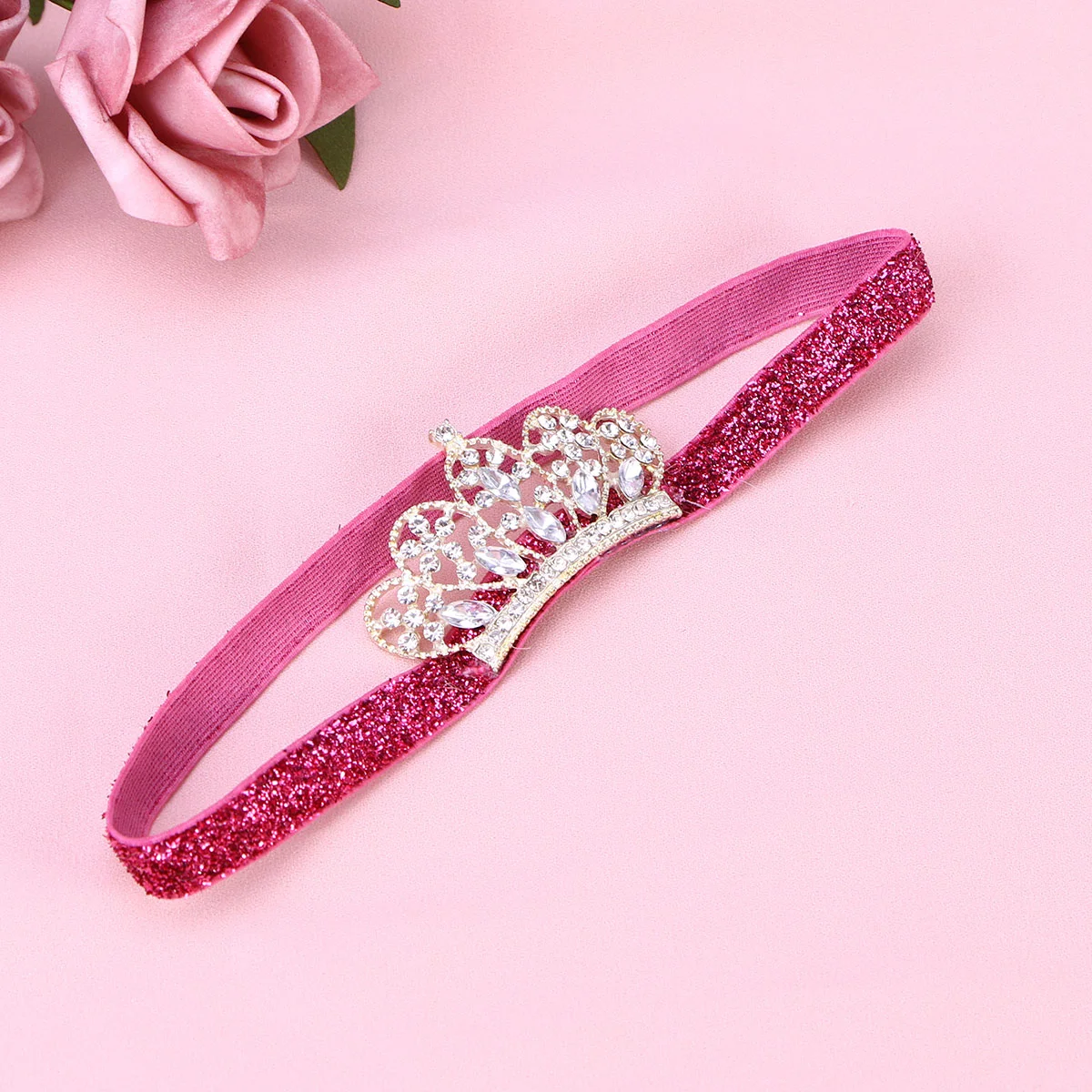 Baby Girls Rhinestone Crown Headband Lovely Elastic Hairband Headdress Hair Accessories (Golden Ribbon, Golden Crown) 2