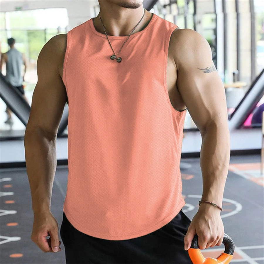 2023 new Men Tank Tops Sleeveless Shirt Polyester Mesh Material Quick Dry Breathable Men Workout Fitness Basketball Top Tee