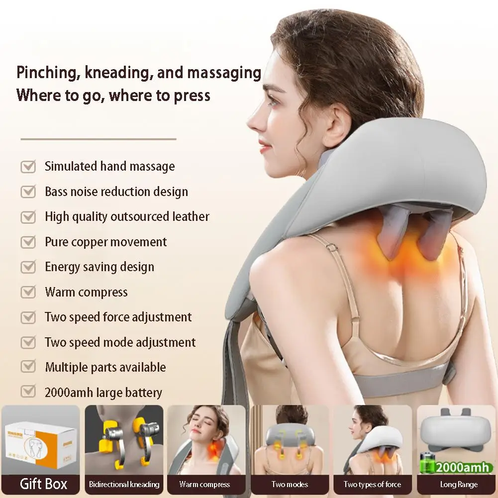 New 5D Kneading Shiatsu Massage Shawl Chiropractic Back Massager for Neck  Shoulder Pain Relief Heating Neck Massageador Massagem