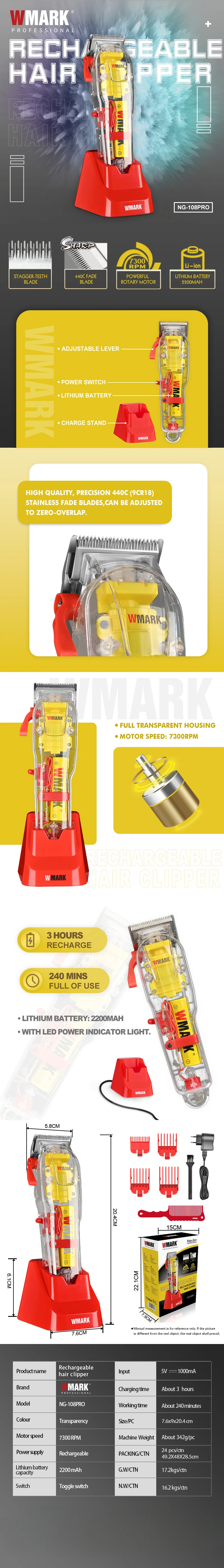 WMARK NG-108PRO Hair Trimmers All Transparent Style