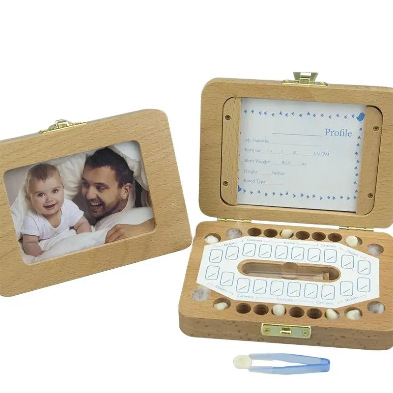 

Hot Selling Children's Teeth Box For Boys Girls Wooden Photo Frame Teeth Fetal Hair Storage Commemorative And Preservation Box