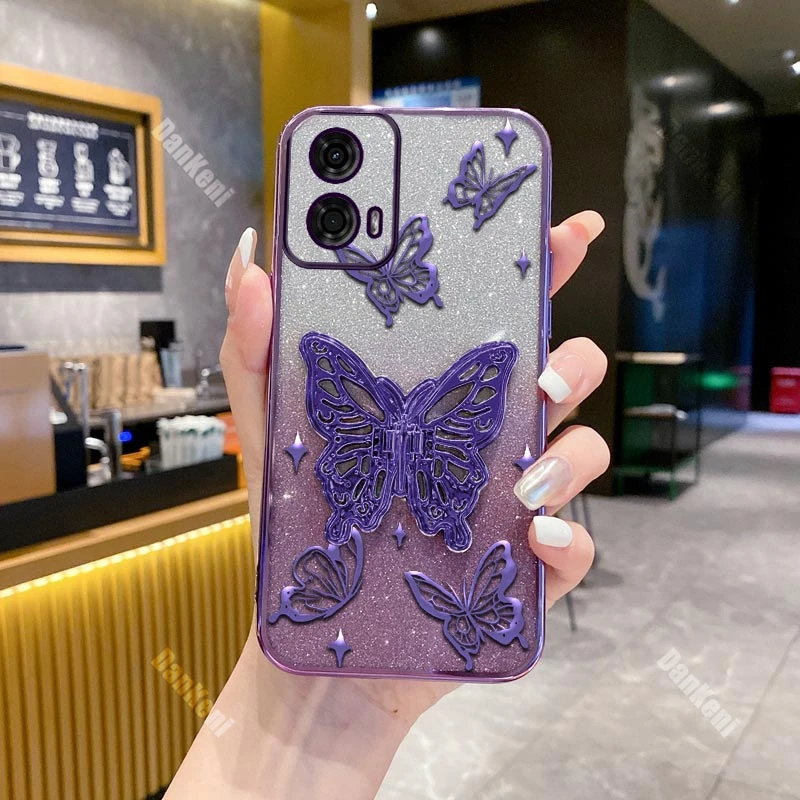 Shiny Butterfly Plating Phone Holder Case – Elegant Design with Secure Grip