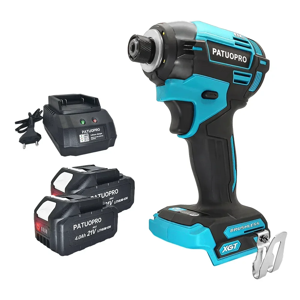 PATUOPRO Electric Cordless Impact Driver Screwdriver, Brushless Compact Handheld 4 Speed 1 4 Inch Hex Power Tools For Makita 18V Battery