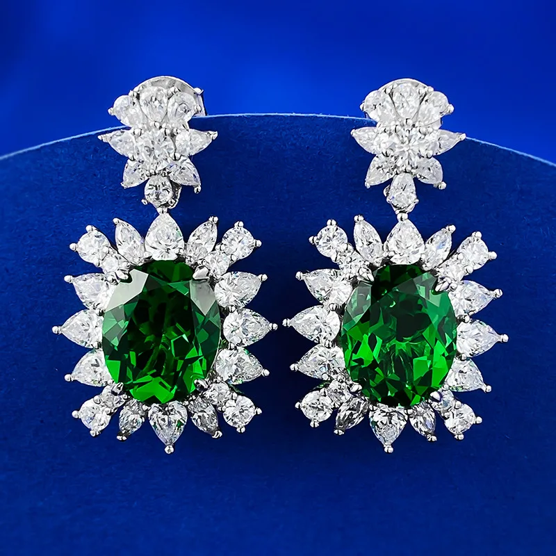 

2023 New S925 Sterling Silver European and American Luxury Set 9 * 11 Nano Green Earrings Cross border Style