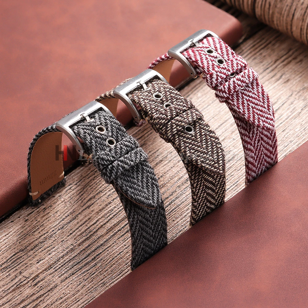 Vintage Genuine Leather and Tweed Nylon Quick Release Strap - Weave Bracelet
