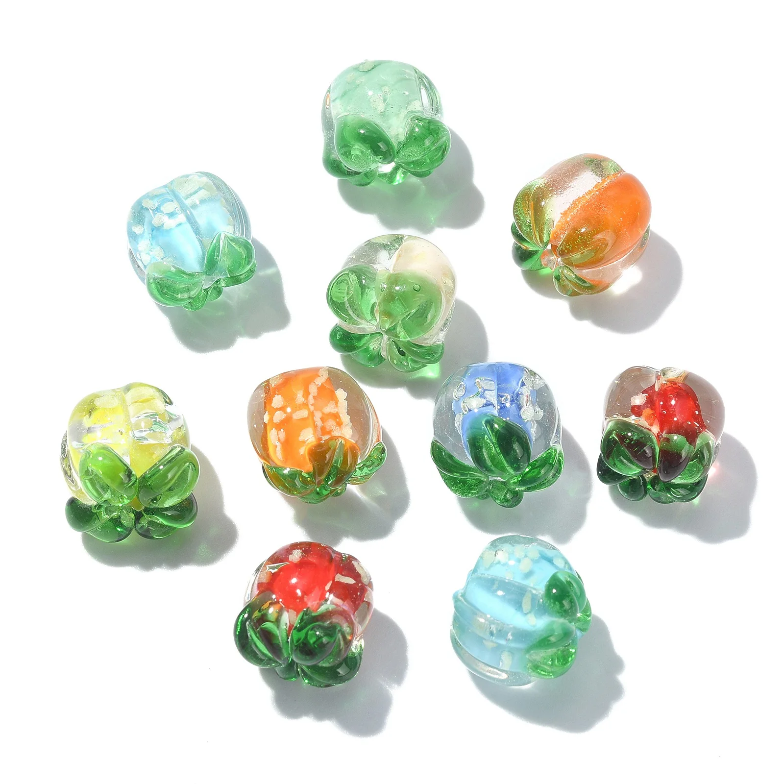40Pcs 8 Colors Lampwork Glass Persimmon Shape Beads Handmade Lampwork Fruit Spacer Beads for Jewelry Making DIY Crafts