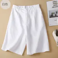 Women's Shorts Cotton Linen High Waisted Short Pants Casual Loose Solid Purple Button Summer Shorts for Women - Image 2