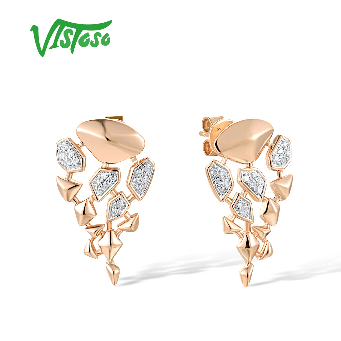 

VISTOSO Authentic 14K 585 Rose Gold Drop Earrings For Women Sparkling Diamonds Geometric Wedding Anniversary Trendy Fine Jewelry