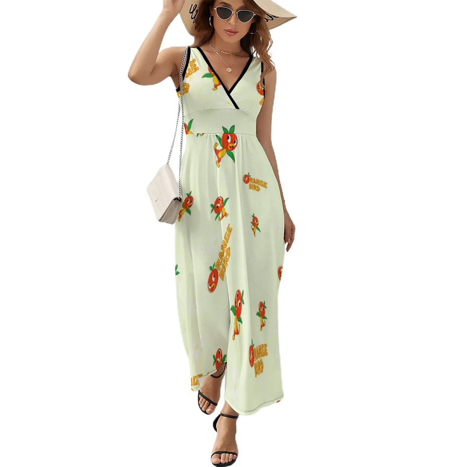 

Vintage Orange Bird Sleeveless Dress Women's summer suit dress women elegant luxury