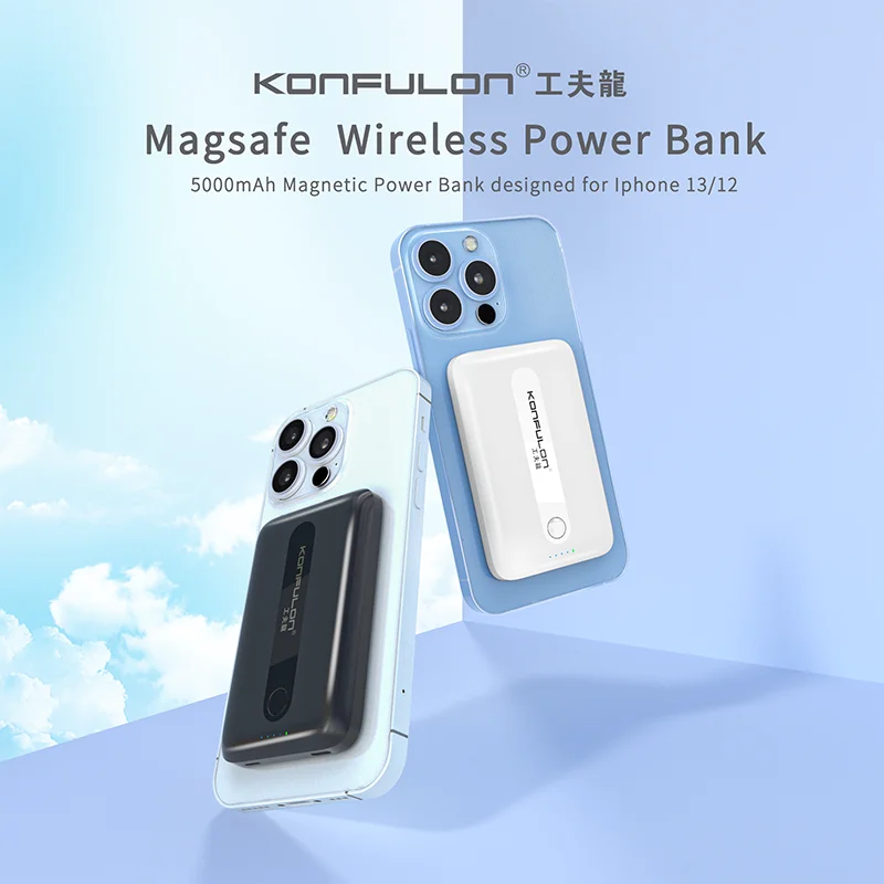Konfulon 5000Mah Magsafe Wireless Power Bank Per Iphone 12 13 Batteria Esterna Magnetic Power Bank Batteria Ausiliaria Portatile