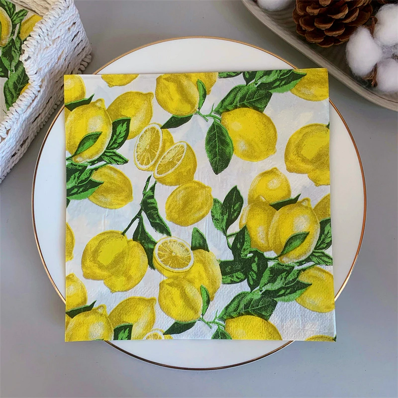 20pcs/pack Lemon Table Decoupage Paper Napkins Summer Fruits Napkin