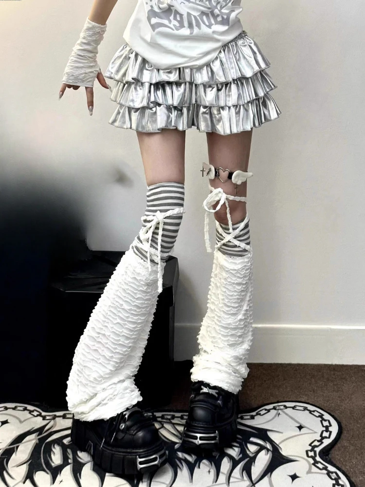 Y2k Aesthetic Silver Women Ruffled Skirts Harajuku Ball Gown High Waist Streetwear Mini Skirt Spring Sweet Vintage Cake Faldas 2