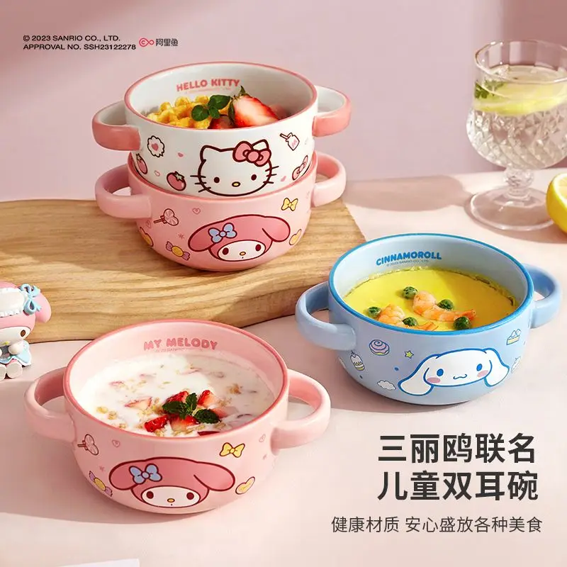 

Sanrio Hello Kitty My Melody Kawaii Anime Children Ceramic Bowl Cute Cinnamoroll Cartoon Baby Soup Salad Tableware Kids Gifts
