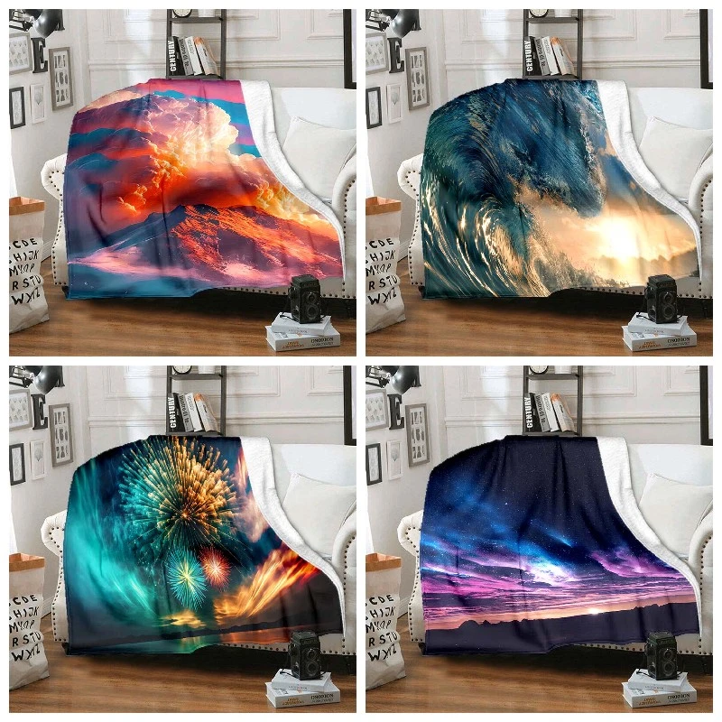 Sky burning clouds，Bright and vibrant colors ，air conditioning cover blanket ，cute blanket ，thin