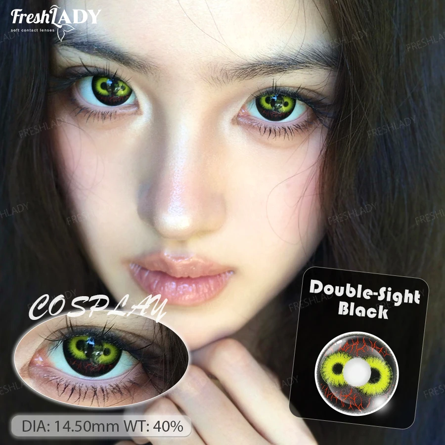 Vivid Yellow and Black Cosplay Contact Lenses for Halloween and Costume Parties