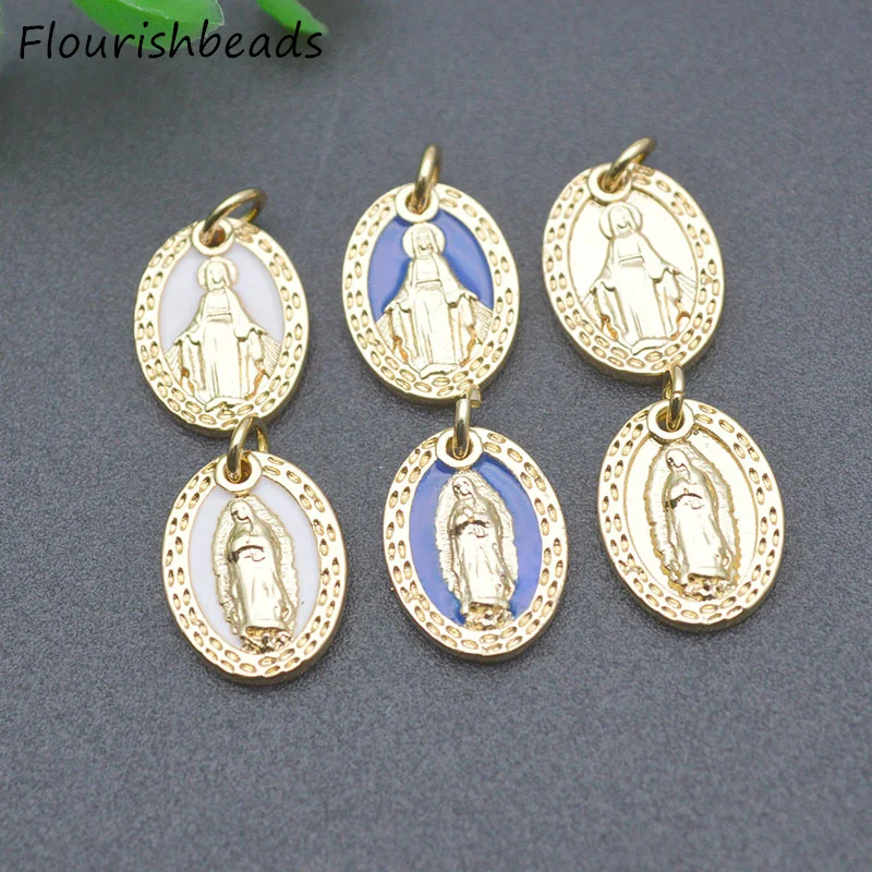 

20pcs Per Lot Fashion Design Nickel Free Anti Fading Gold Plated Enamel Blue Religious Jesus Christ Charms Pendants for Bracelet