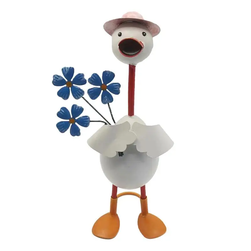 

Outdoor Duck Decor Metal Cartoon Animal Sculpture Cute Figurines With Flower Decor Artistic Colorful Statue For Home Gardens