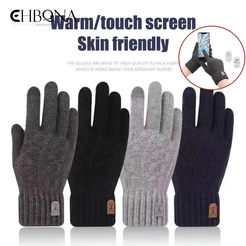 

Winter Wool Warm Knitted Glove Mobile Phone Touch Screen Knitted Gloves Full Finger Guantes Female Crochet Glove For Men Women