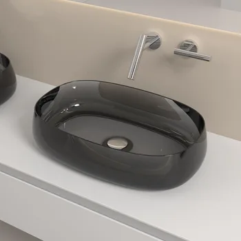 Nordic โปร่งใสห้องน้ําอ่างล้างมือบ้านโมเดิร์นสีเรซิ่นอ่างล้างหน้า Art Countertop อ่างล้างจานโรงแรมห้องน้ําอ่างล้างหน้าอ่างล้างจานเดี่ยว 1