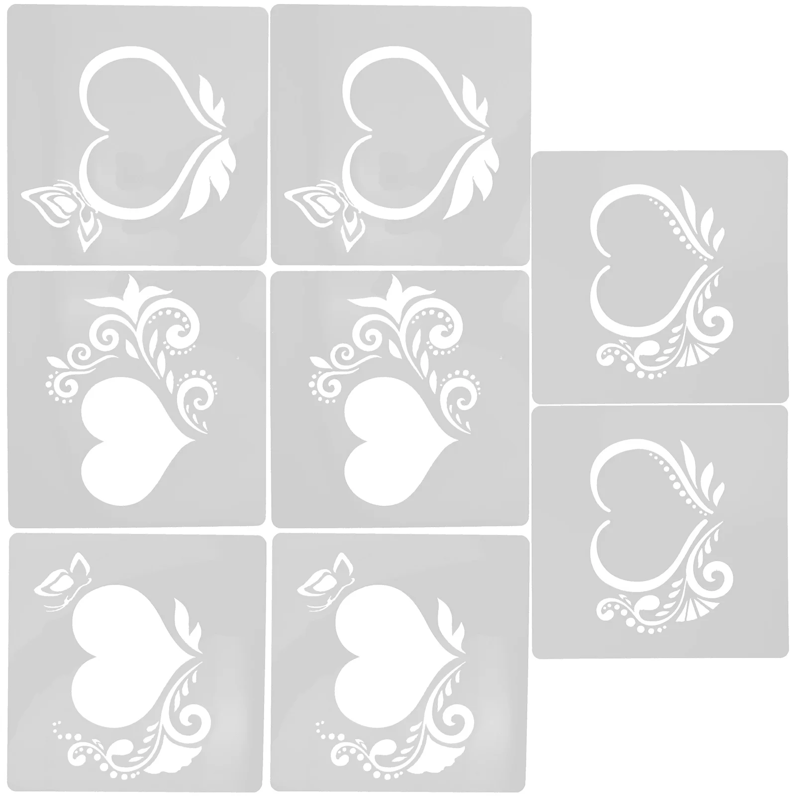 8 Sheets Oil Paint Valentine's Day Flower Spray Mold Painting Stencils Washable DIY Templates Tools Heart White for Crafts love heart handcuff ornaments resin casting silicone mold woman keychain decorative necklace pendant mold for diy crafts