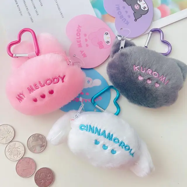 Sanrioed Anime Kawaii Kuromi Cinnamoroll Cute Plush Toy Mini Coin Purse Soft Stuffed Pendant Plush Doll Keychain Christmas Gifts 2
