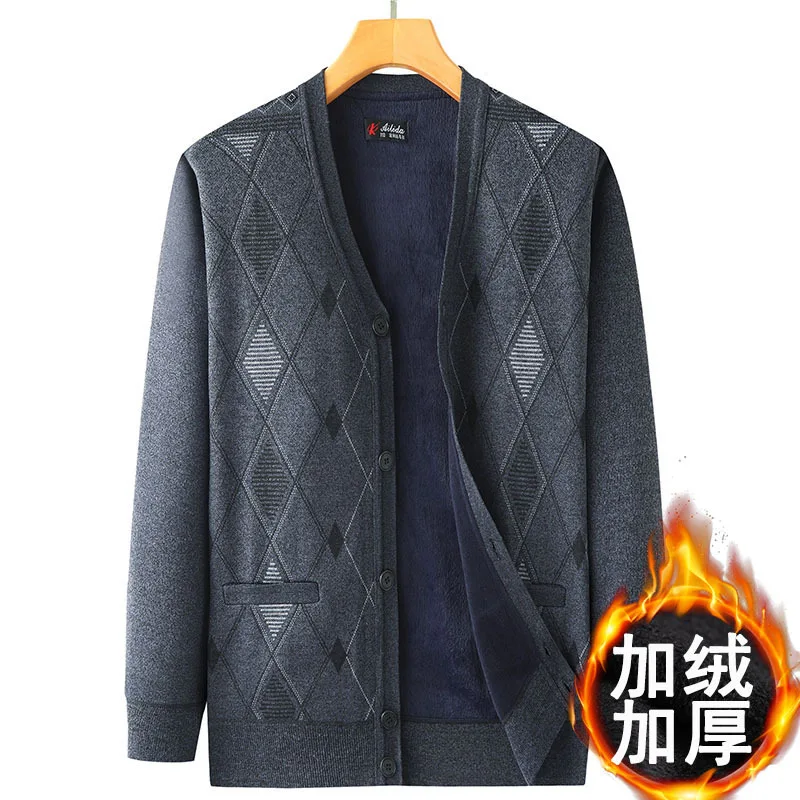 

Кардиган мужской кашемировый с V-образным вырезом, модная повседневная однобортная Толстая искусственная кожа, мягкие теплые свитера